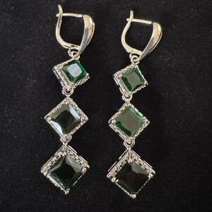 Elegant Silver and Green Dangle Earrings